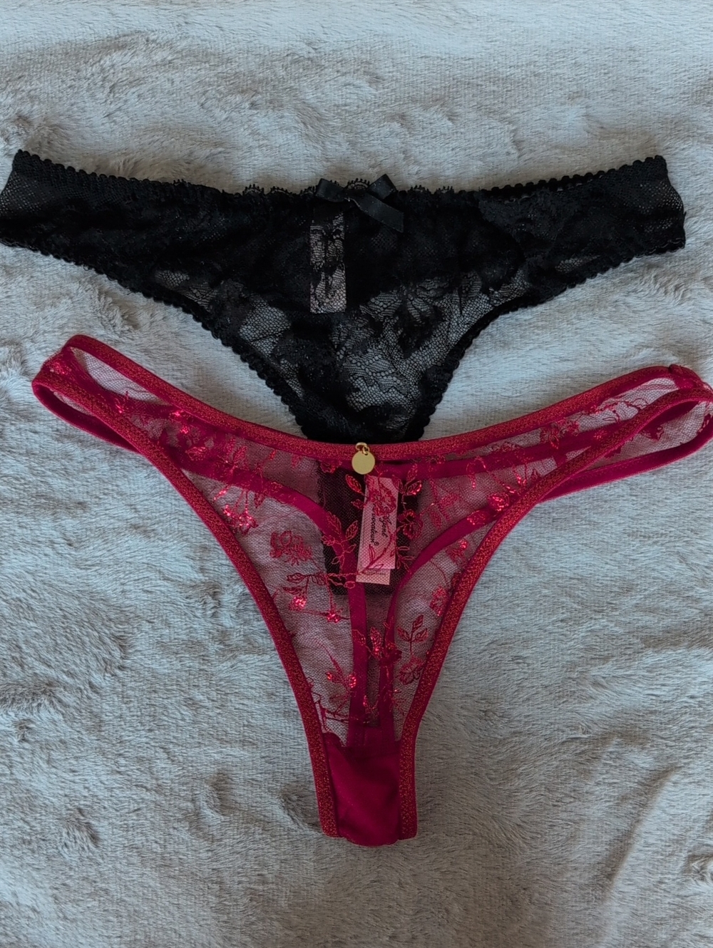 Agent Provocateur Black & Red Lace Thongs - Sheer Floral Pair